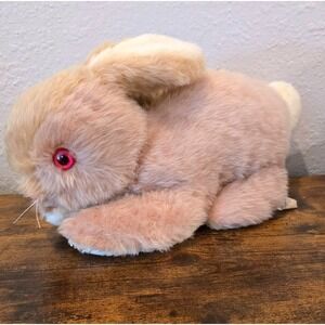 VTG 70s Dollcraft Industries Bunny Rabbit Plush Large 17" Laying Beige Pink Eyes
